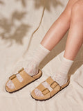 PAZZION, Alaia Buckled Suede Slides, Almond