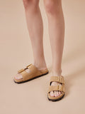 PAZZION, Alaia Buckled Suede Slides, Almond