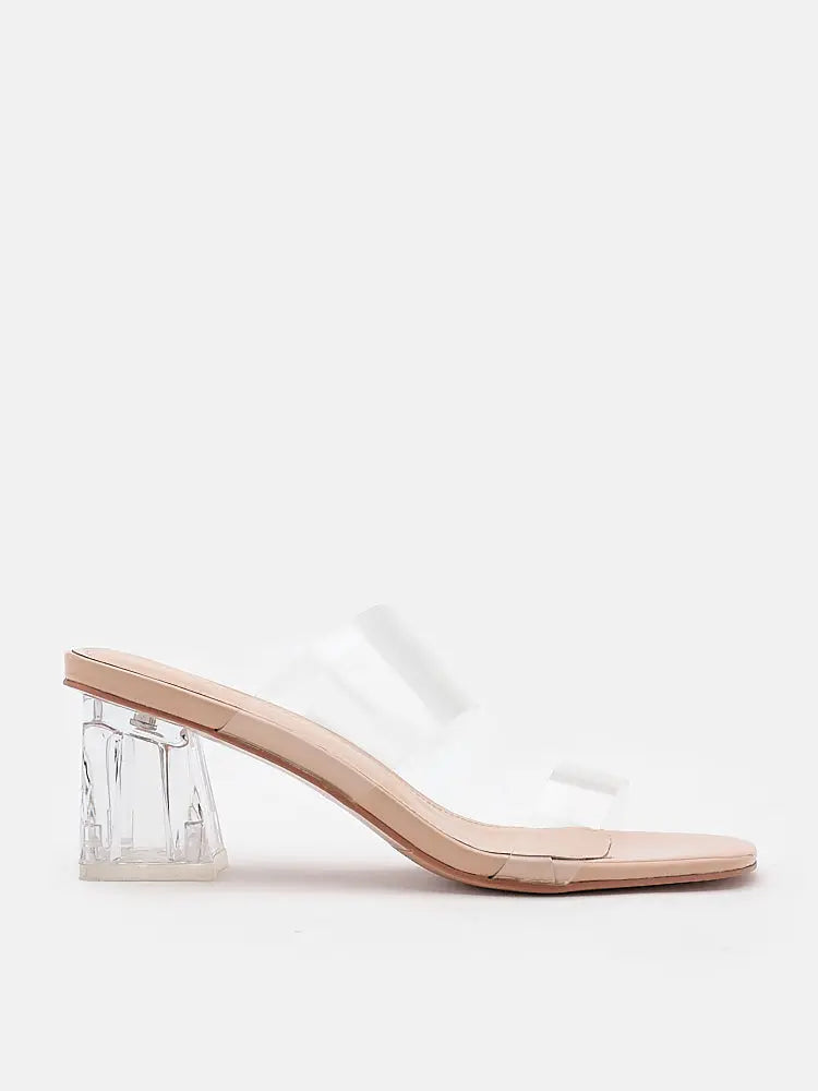 Chunky heel clear mule best sale sandals