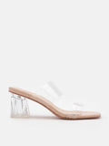 PAZZION, Alexandra Neutral Clear Strap Heels, Almond