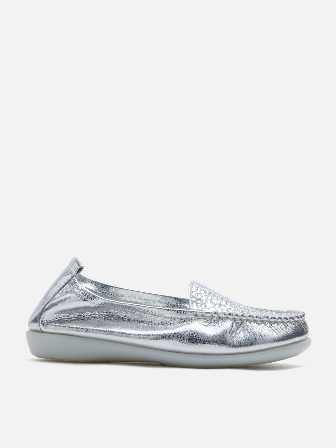 PAZZION, Alexi Crystal Embellished Moccasins, Silver
