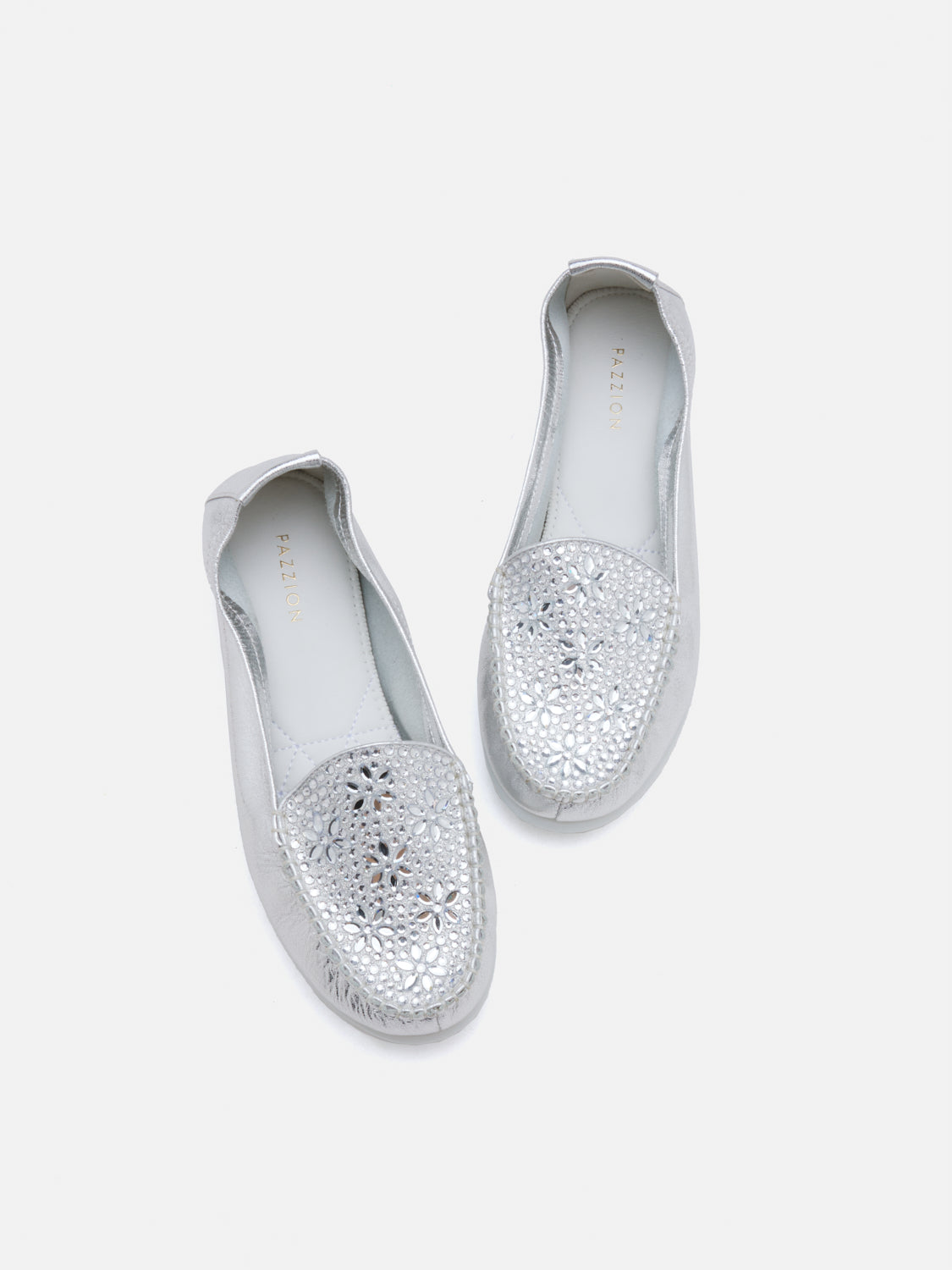 PAZZION, Alexi Crystal Embellished Moccasins, Silver