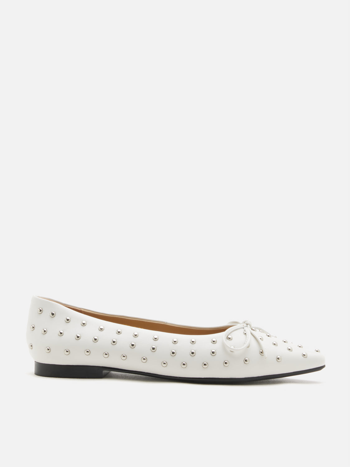 PAZZION, Aliviene Polka Dot Studded Leather Bow Flats, Beige