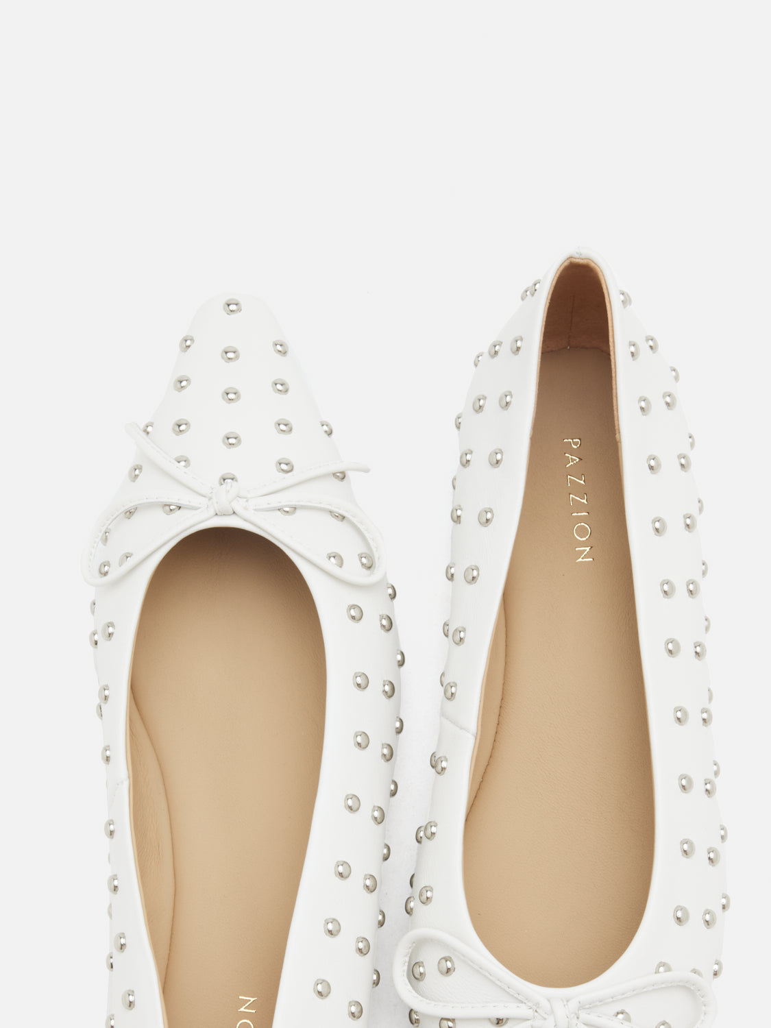 PAZZION, Aliviene Polka Dot Studded Leather Bow Flats, Beige