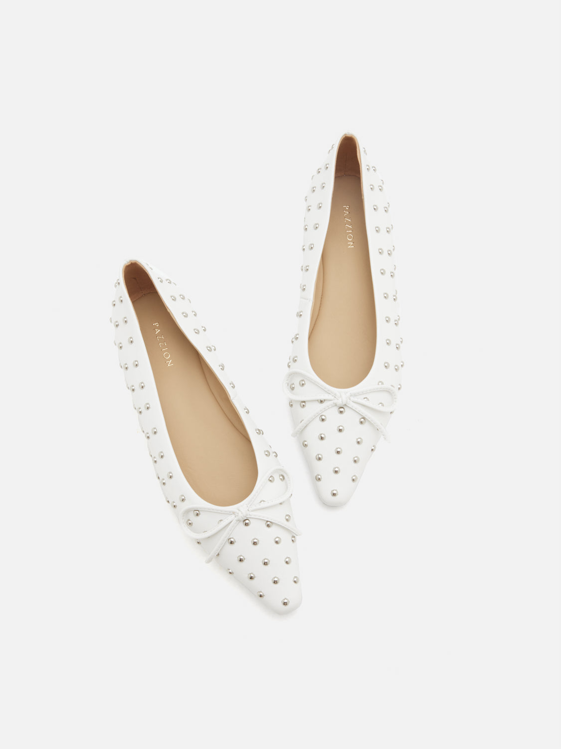 PAZZION, Aliviene Polka Dot Studded Leather Bow Flats, Beige
