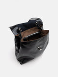 PAZZION, Allegra Silver Lock Leather Bag, Black