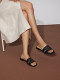 PAZZION, Alouette Woven Leather Slides, Black