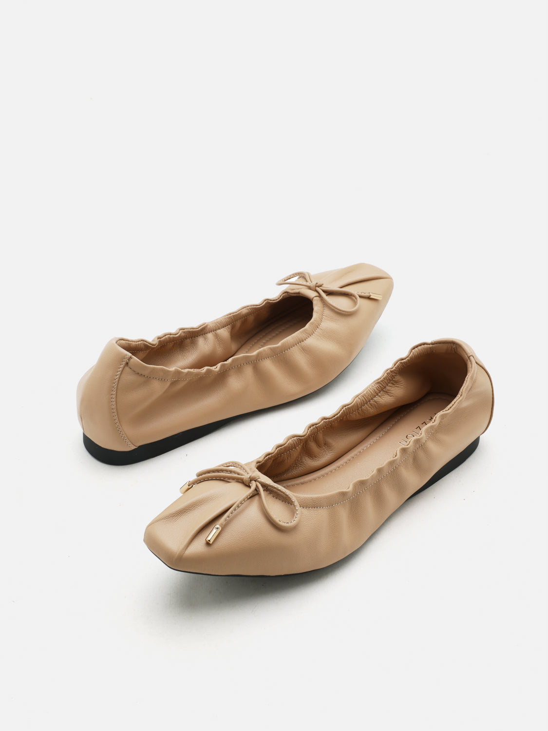 PAZZION, Amara Ruched Bow Leather Flats, Almond