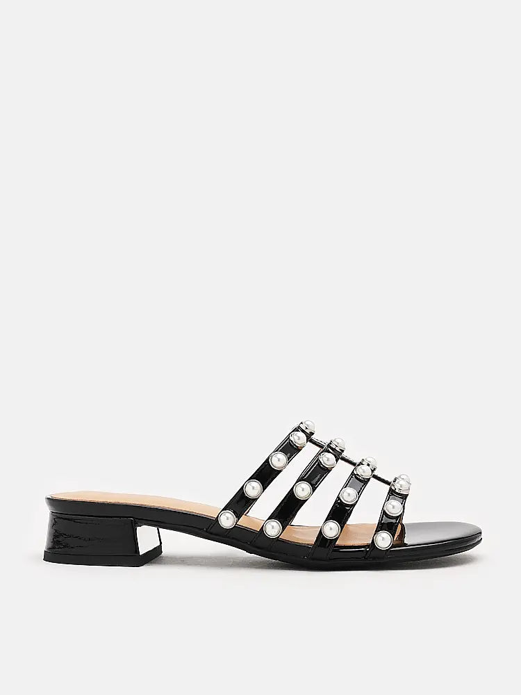 PAZZION, Amias Pearl Caged Low Heels, Black