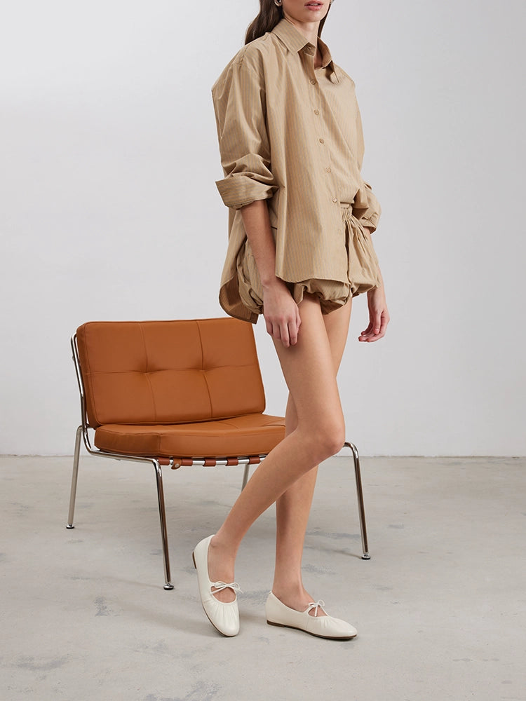 PAZZION, Angelica Bow Leather Mary Janes, Beige