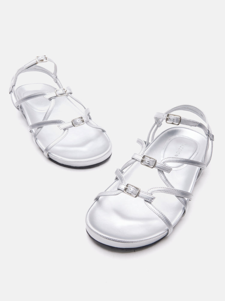 PAZZION, Anica Metallic Cross-Strap Comfort Sandals, Silver