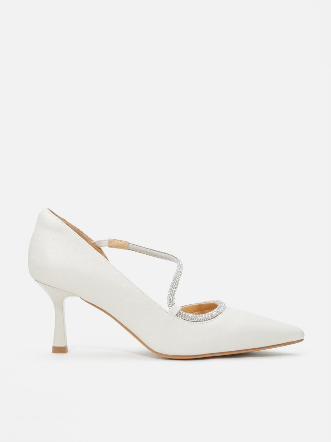 PAZZION, Arabella Crystal Embellished Leather Heels - Beige, Beige