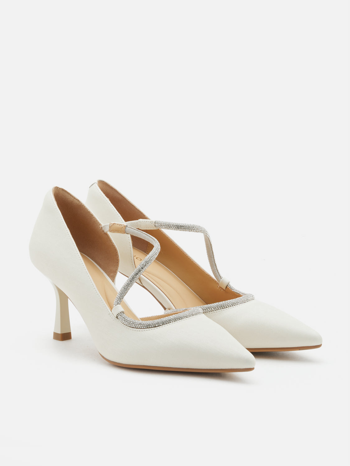 PAZZION, Arabella Crystal Embellished Leather Heels - Beige, Beige