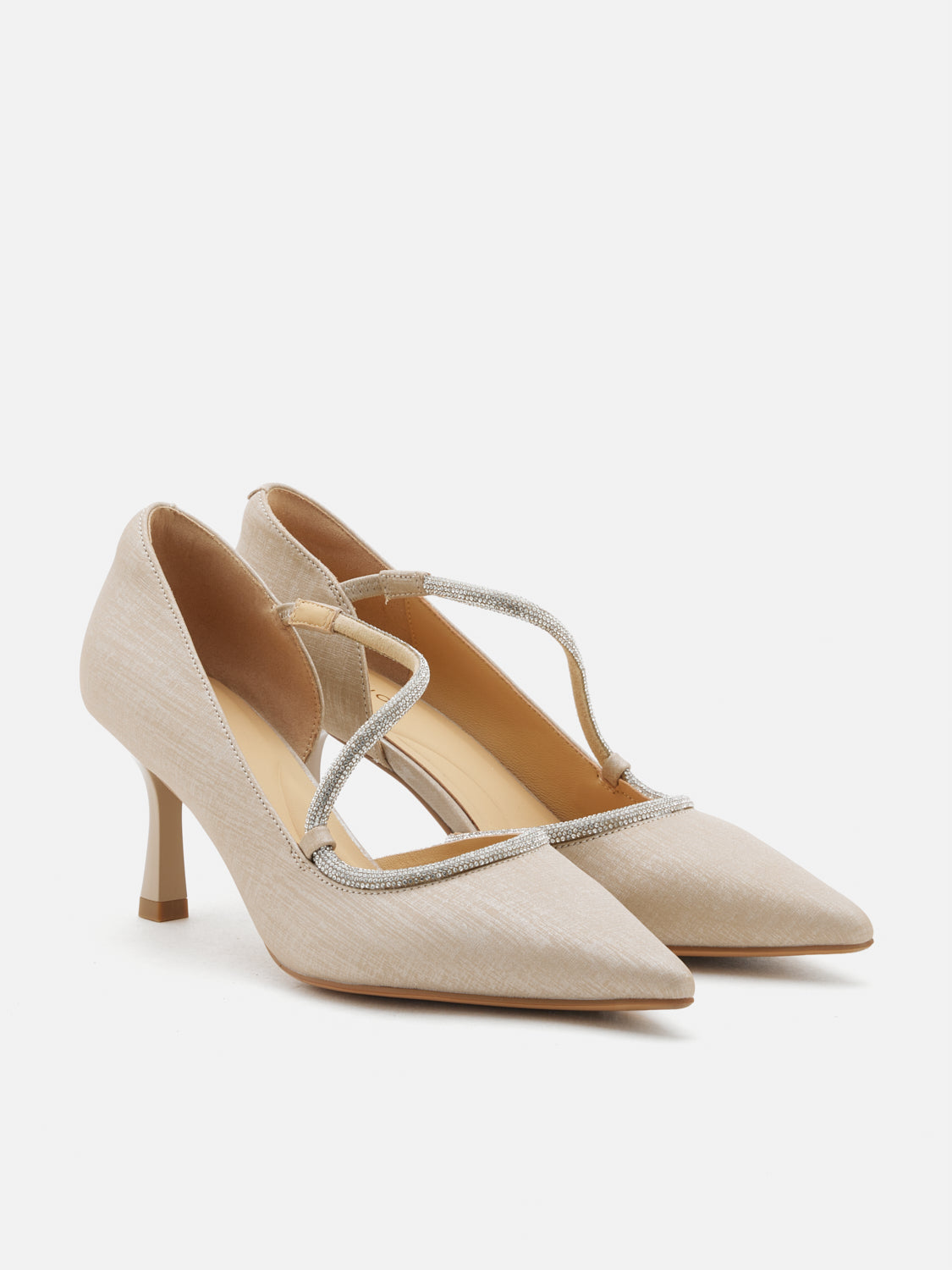 PAZZION, Arabella Crystal Embellished Leather Heels - Champagne, Champagne
