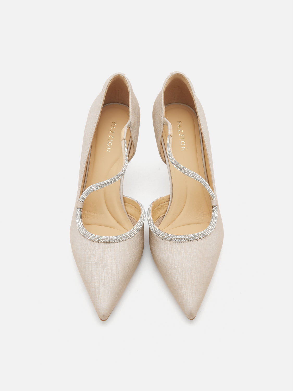 PAZZION, Arabella Crystal Embellished Leather Heels - Champagne, Champagne