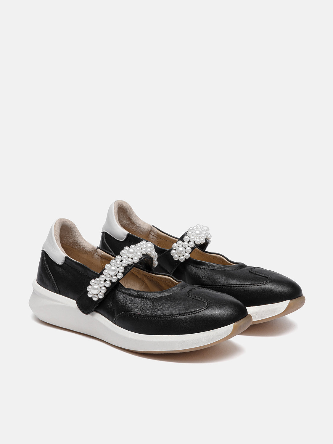 PAZZION, Arlise Pearl Embellished Leather Mary Janes, Black