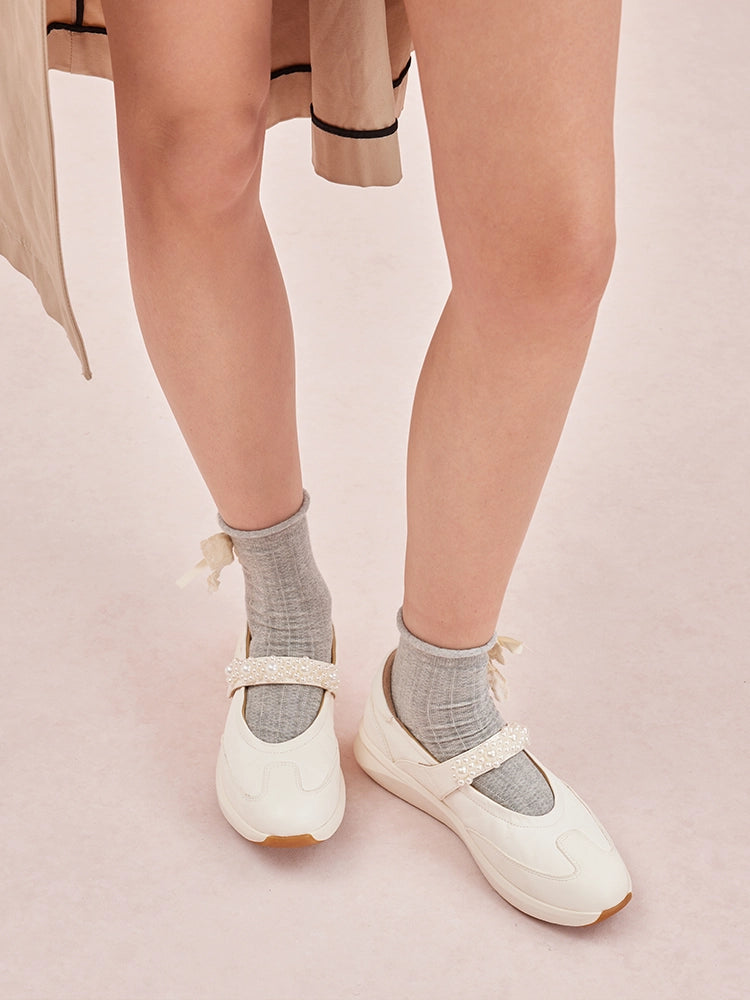 PAZZION, Arlise Pearl Embellished Leather Mary Janes, White