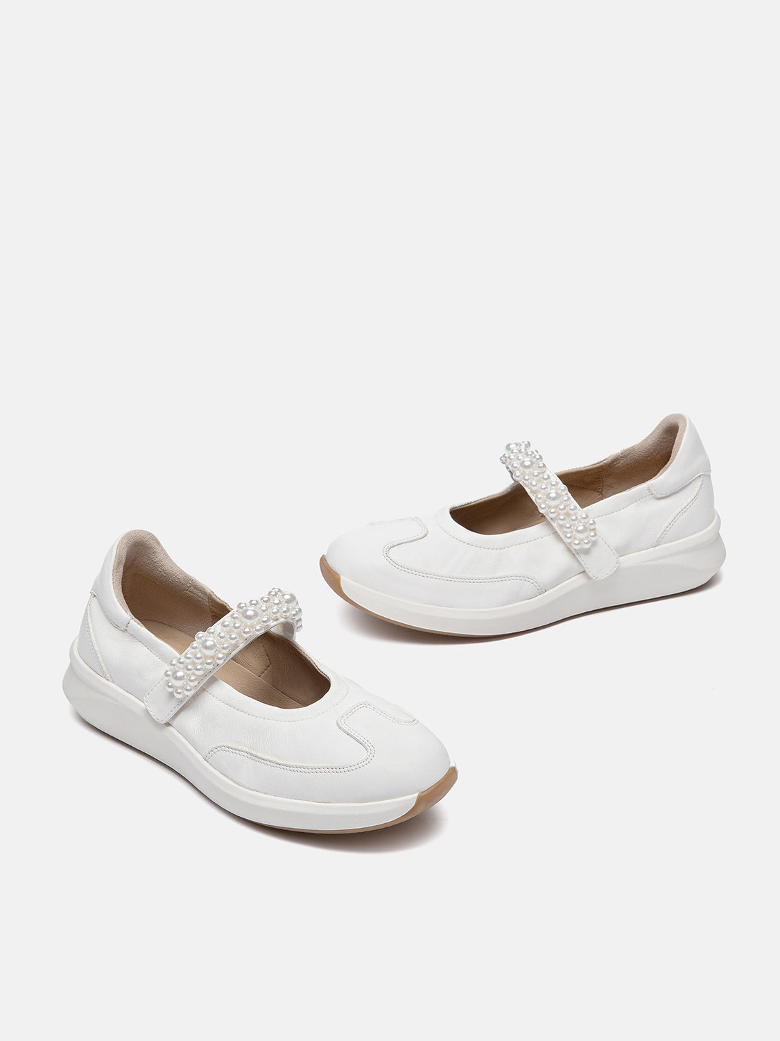 PAZZION, Arlise Pearl Embellished Leather Mary Janes, White