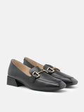 PAZZION, Arwen Classic Metal Buckle Leather Loafers, Black