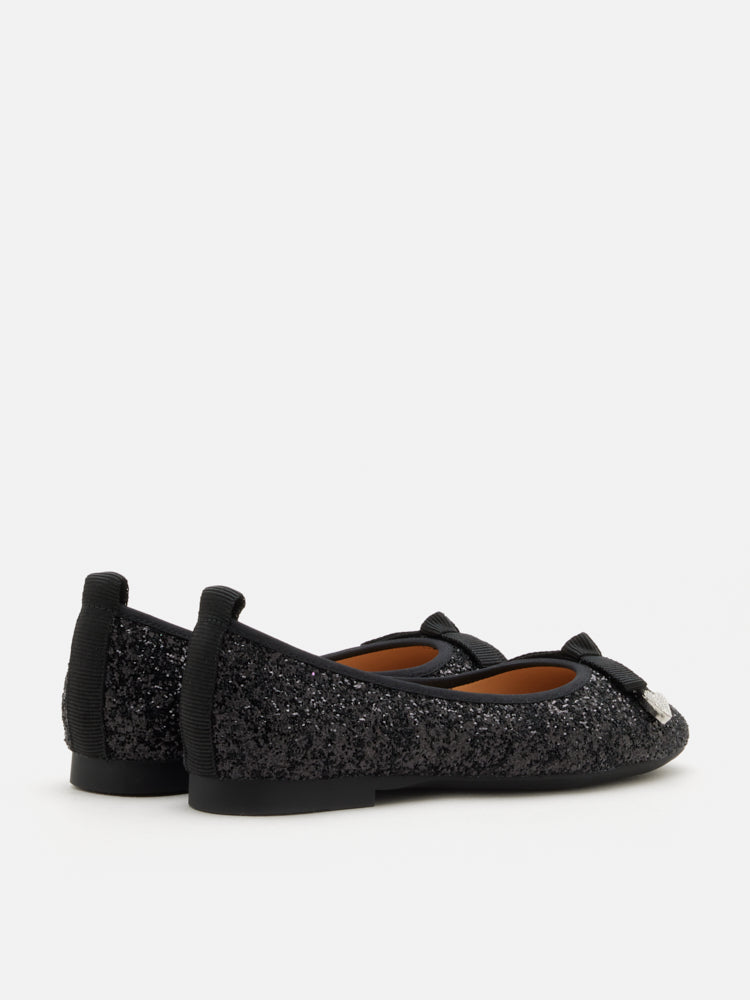 PAZZION, Astoria Glitter Bow Flats, Black