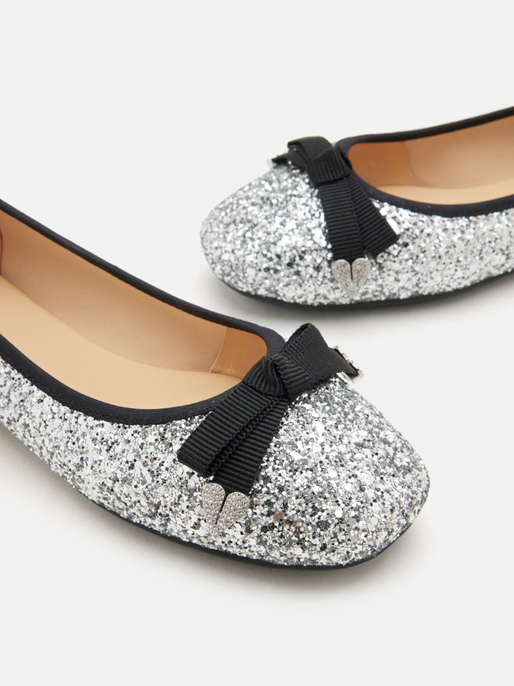 PAZZION, Astoria Glitter Bow Flats, Silver