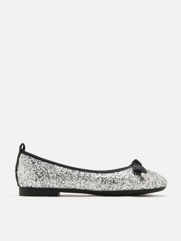 PAZZION, Astoria Glitter Bow Flats, Silver