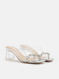 Audrey Crystal Embellished Clear Strap Heel Sandals