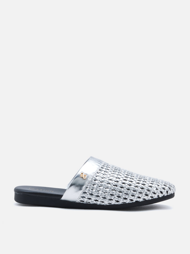 PAZZION, Ayanna Woven Slip-On Mules, Silver