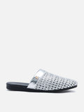 PAZZION, Ayanna Woven Slip-On Mules, Silver