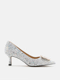 PAZZION, Aysha Diamante Embellished Heels, Silver