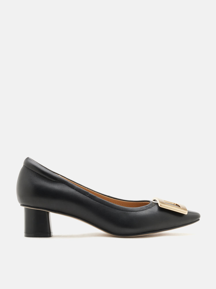 PAZZION, Azalea Buckle Low Block Heels, Black