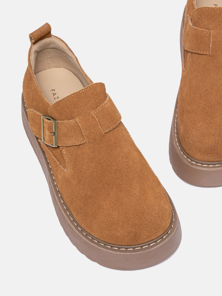 PAZZION, Bailey Suede Flatform Loafers, Camel