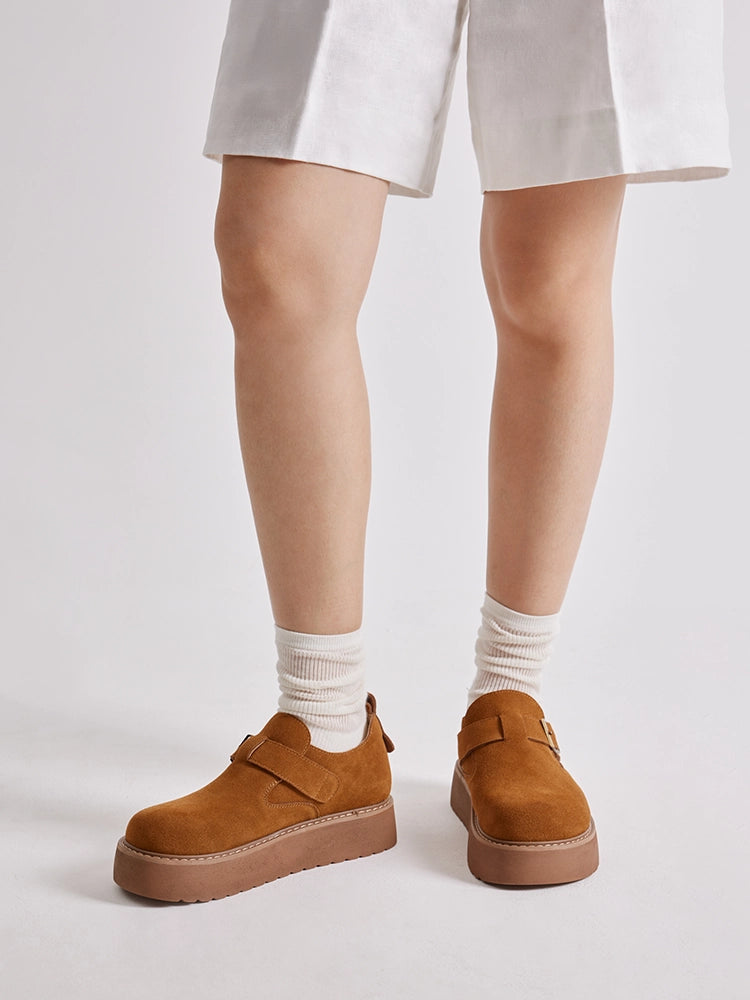 PAZZION, Bailey Suede Flatform Loafers, Camel