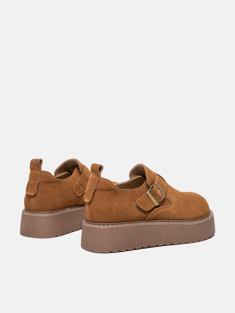 PAZZION, Bailey Suede Flatform Loafers, Camel