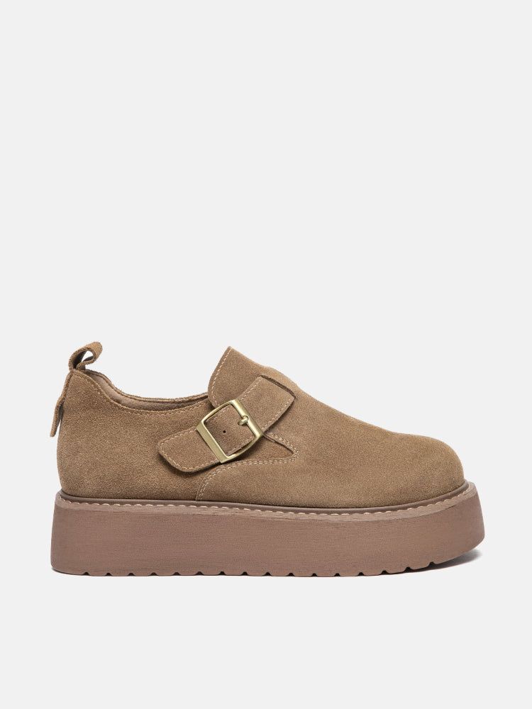 PAZZION, Bailey Suede Flatform Loafers, Khaki