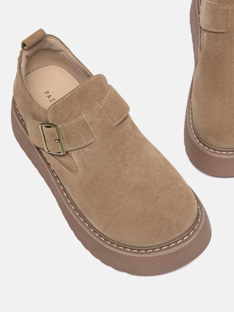 PAZZION, Bailey Suede Flatform Loafers, Khaki