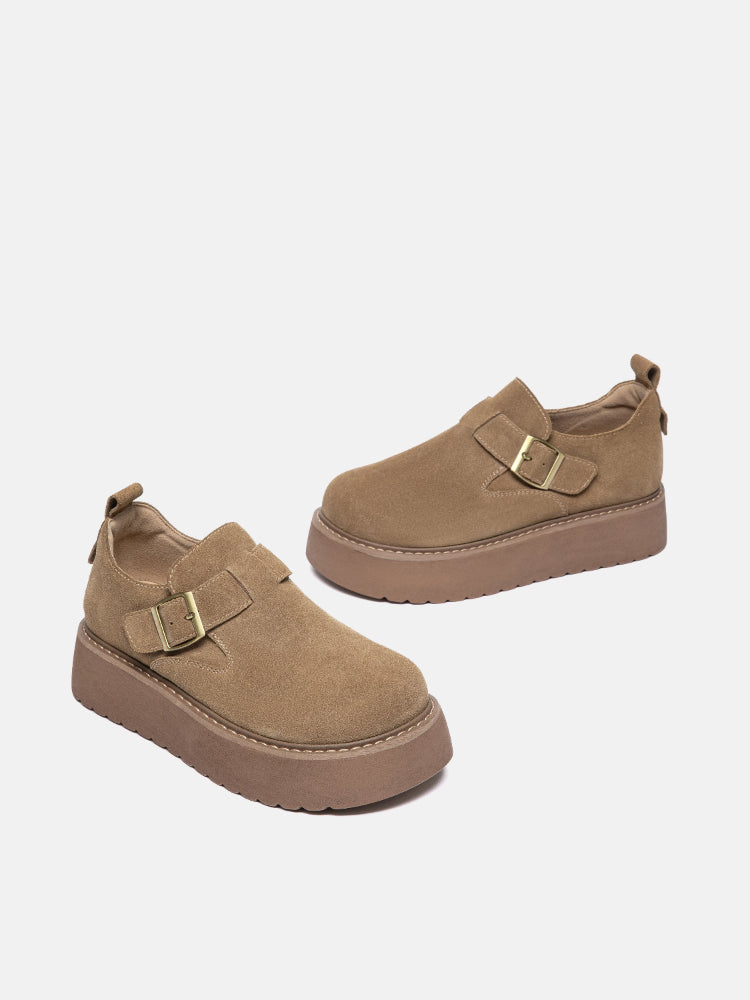 PAZZION, Bailey Suede Flatform Loafers, Khaki