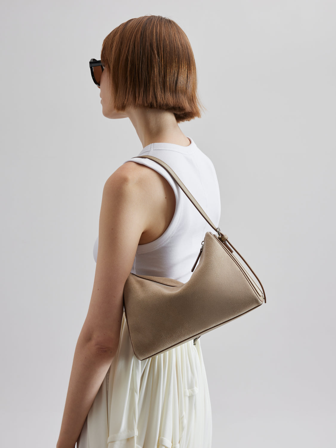 PAZZION, Bellarise Suede Shoulder Bag, Lightkhaki