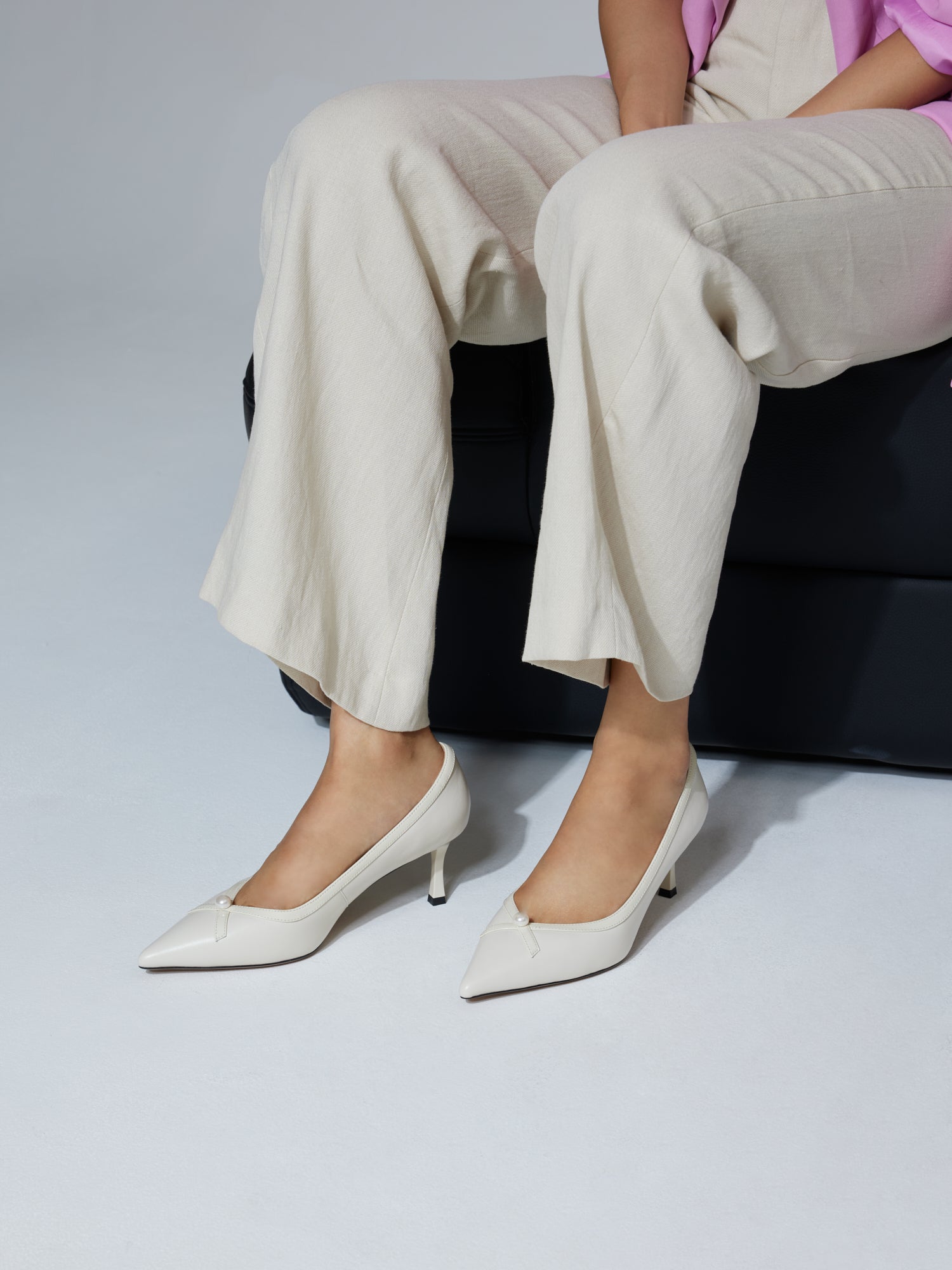 PAZZION, Bellavyn Pearl Accented Patent Leather Heels, Beige