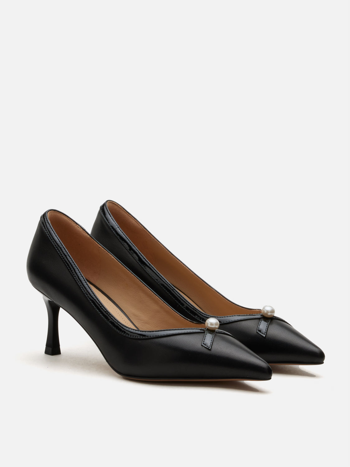 PAZZION, Bellavyn Pearl Accented Patent Leather Heels, Black