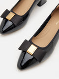 PAZZION, Berkely Bow-Embellished Patent Leather Heels, Black
