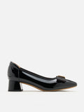 PAZZION, Berkely Bow-Embellished Patent Leather Heels, Black