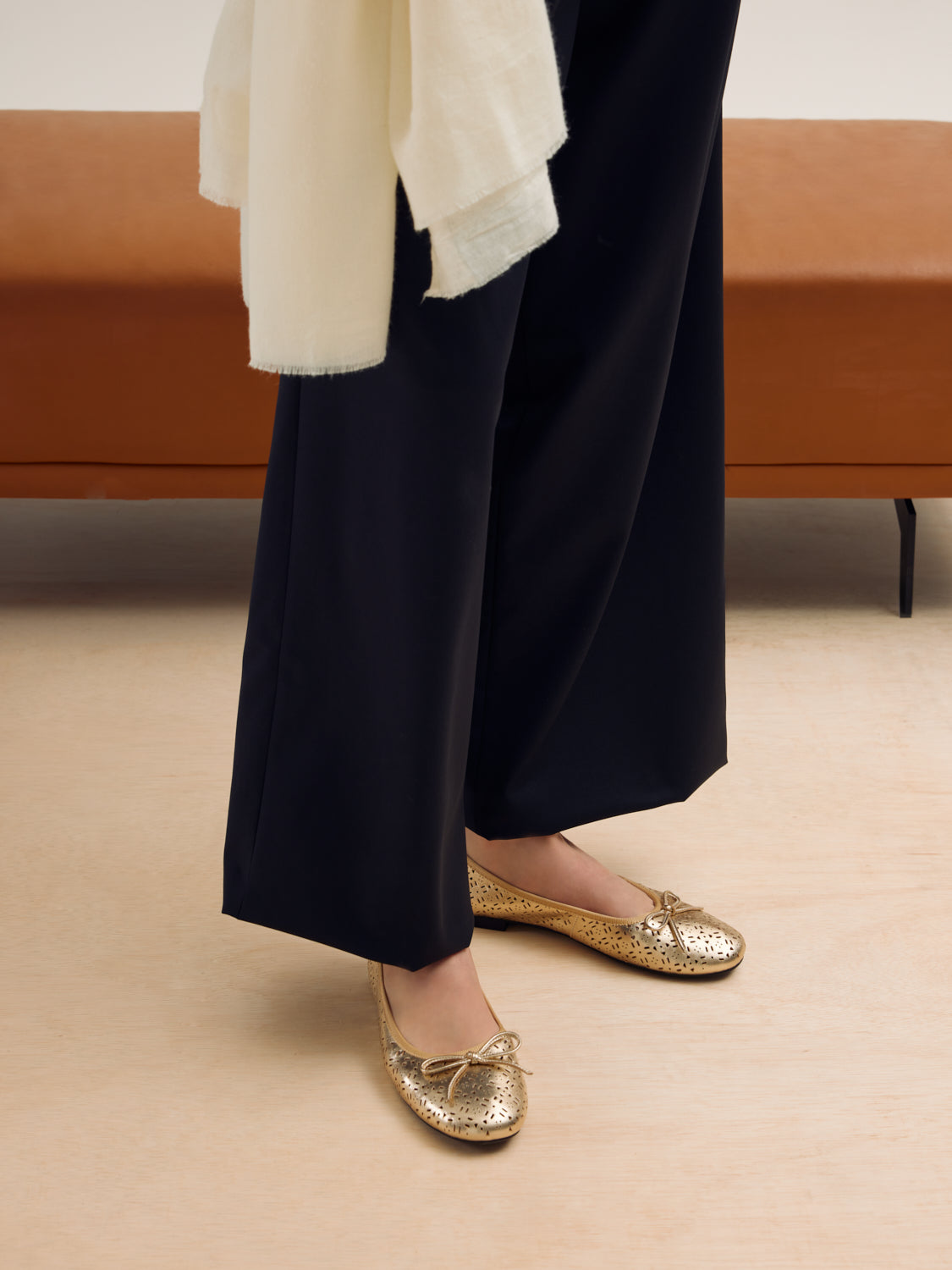 PAZZION, Bernadette Perforated Leather Flats, Gold