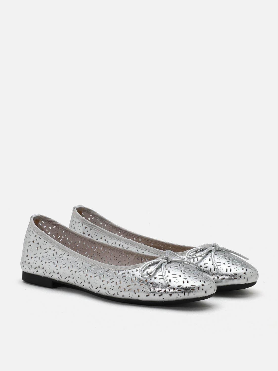 PAZZION, Bernadette Perforated Leather Flats, Silver
