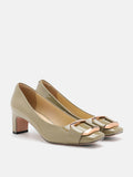 Betsy Gold Buckle Square-Toe Pump Heels