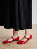 PAZZION, Bette Beaded Buckle Mary Janes, Red
