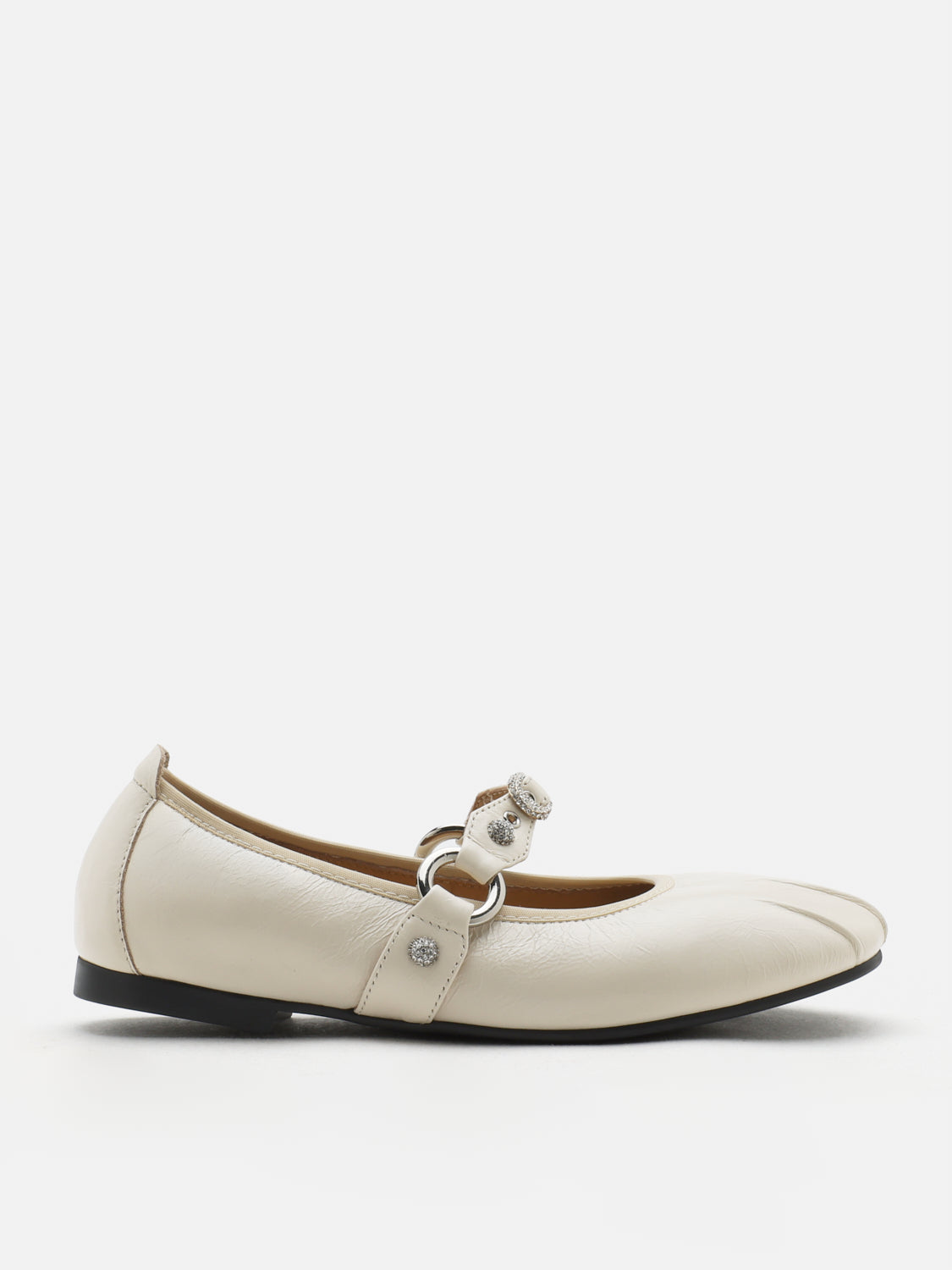 PAZZION, Bianca Stud and Buckle Leather Mary Janes, Beige