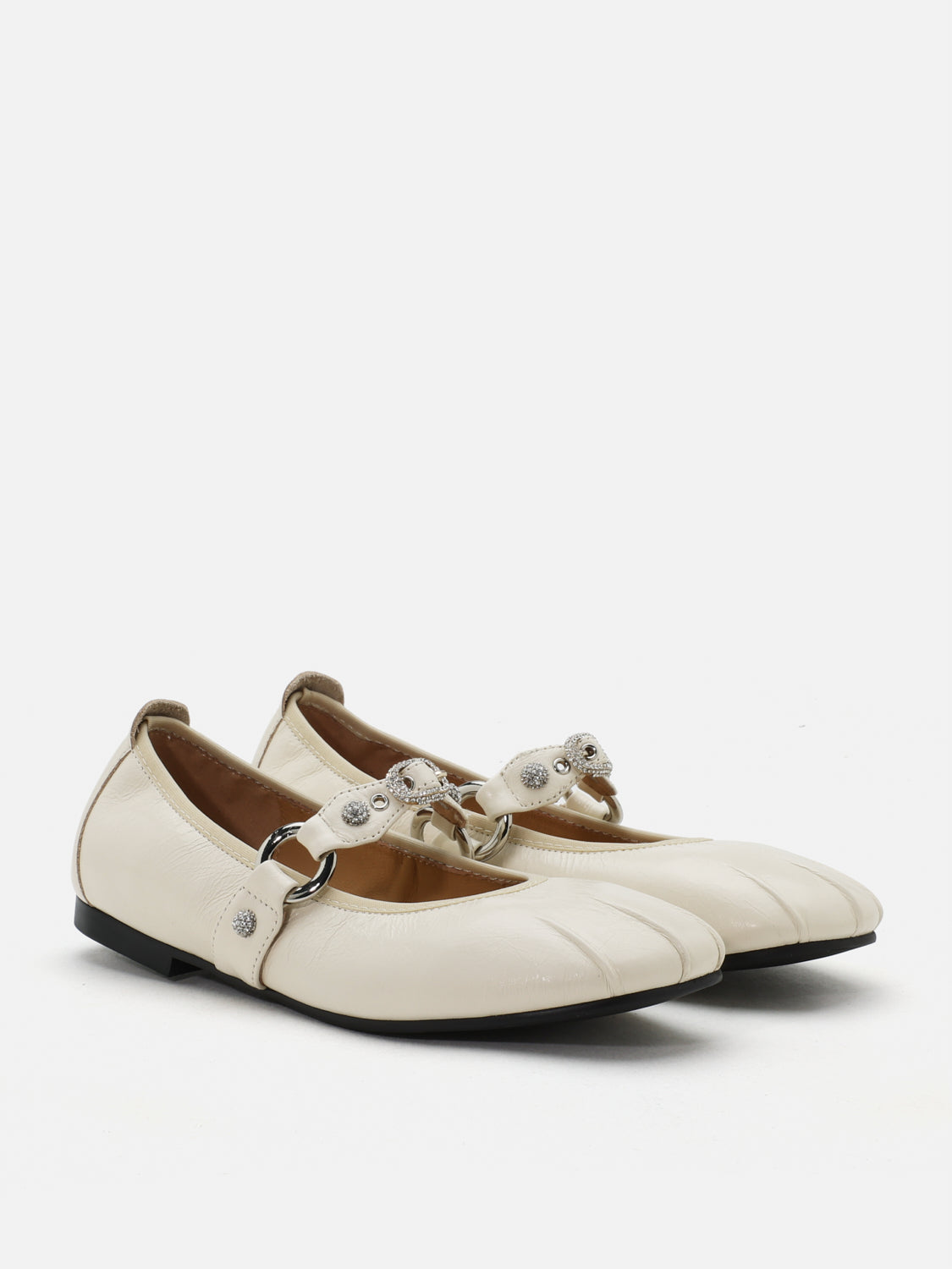 PAZZION, Bianca Stud and Buckle Leather Mary Janes, Beige