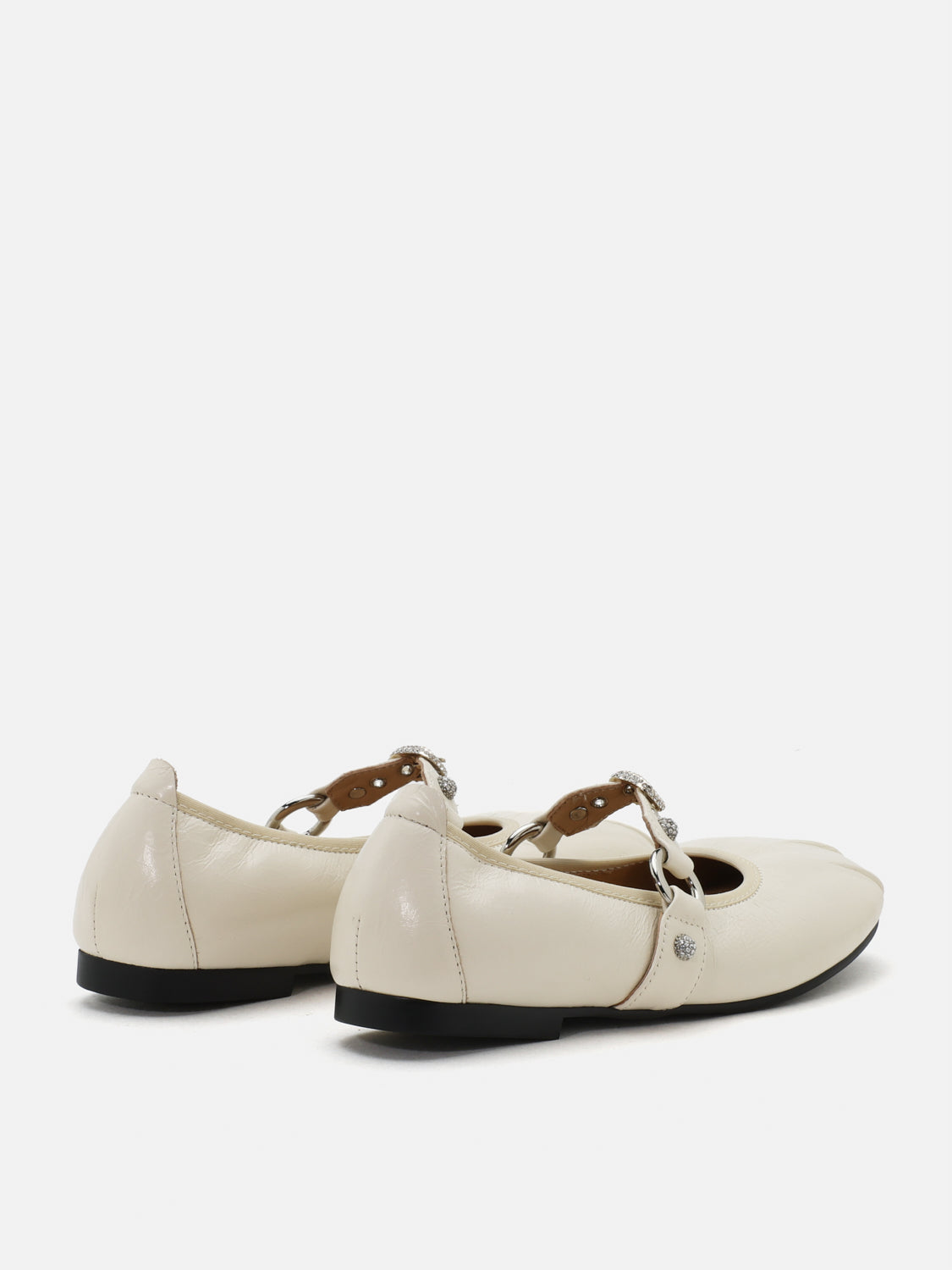 PAZZION, Bianca Stud and Buckle Leather Mary Janes, Beige