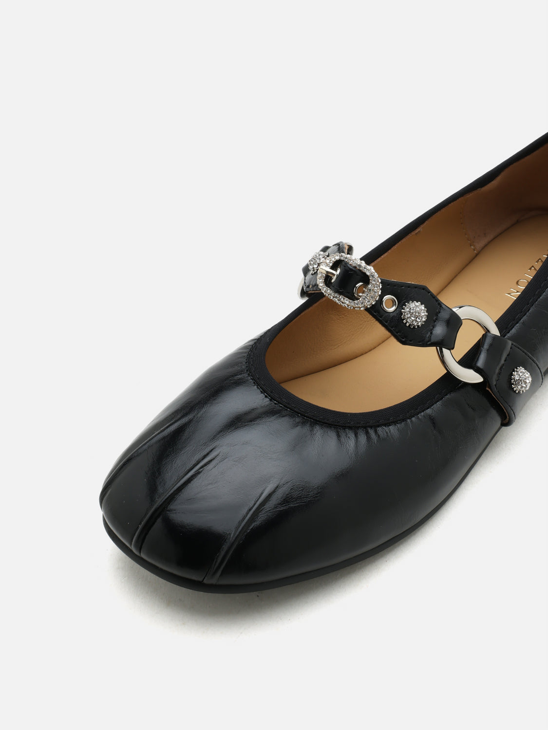 PAZZION, Bianca Stud and Buckle Leather Mary Janes, Black